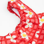 Frugi coral little swimsuit daisy chain neck detail