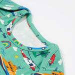Frugi green dressing babygrow to the rescue neck detail