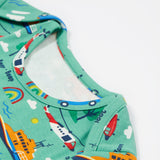 Frugi green dressing babygrow to the rescue neck detail