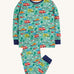 Frugi green pyjama set to the rescue design on a cream background.