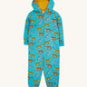 Frugi Organic Cotton blue wild cats print Children's Big Snuggle Suit. This all in one snuggle suit is a part of a wide range of organic cotton clothing for children available here at Babipur. 