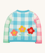 Frugi multicoloured check cardigan daisy design back detail