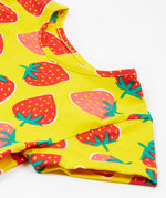 Frugi yellow spring skater dress strawberry patch neck detail
