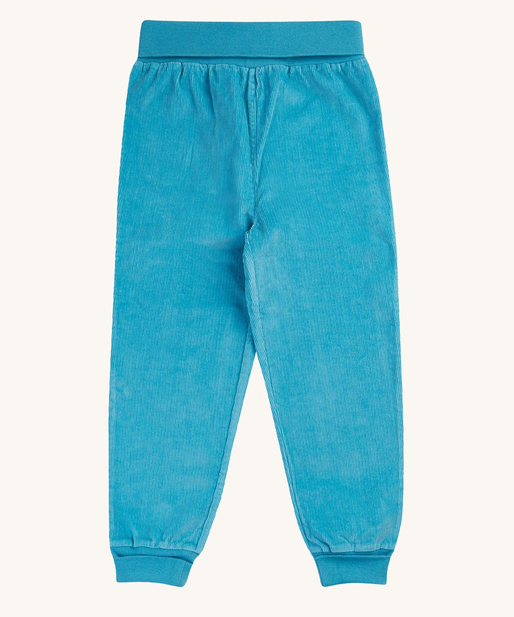 The Frugi organic cotton corduroy pull-up joggers in Boat Blue