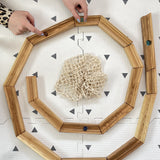 Gluckskafer Wooden Marble Run 23 Piece with net storage bag - easy, basic ball track for little kids. Pair with marble runs like Cuboro.