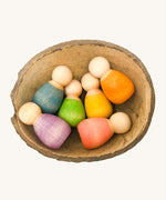 A set of 6 Grapat baby nin peg dolls available at Babipur. These small peg dolls are hand made and hand painted