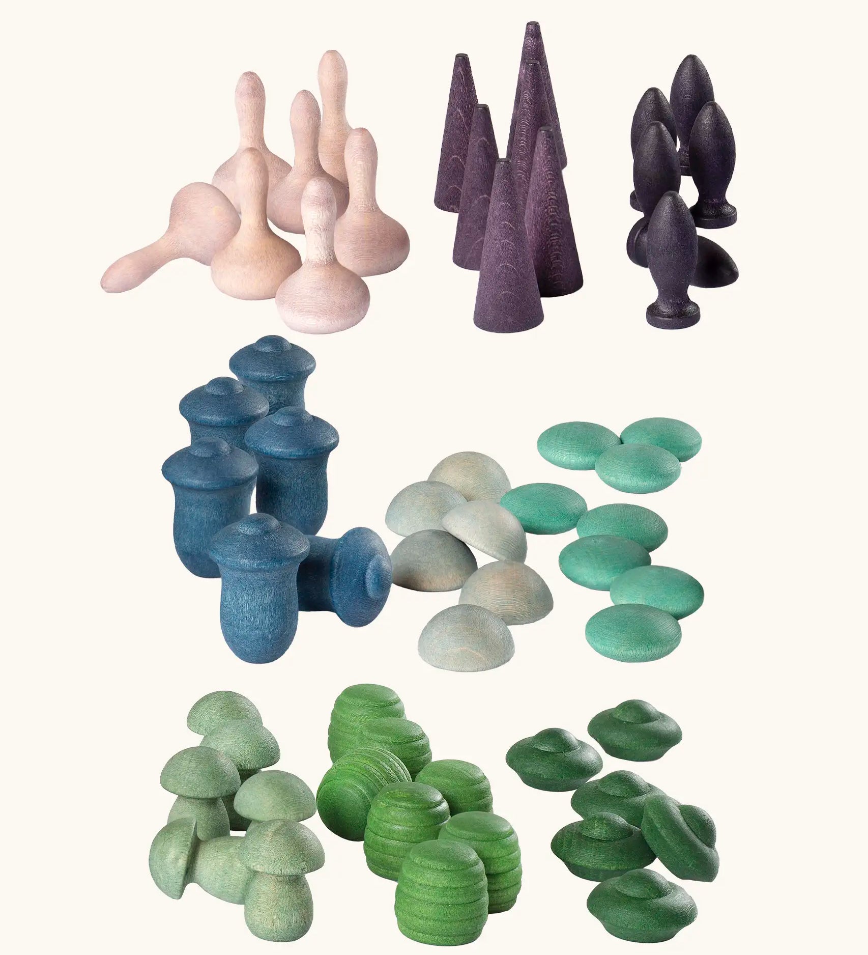 Grapat hand crafted wooden mandala pieces hand painted in cold purple, blue and green colours