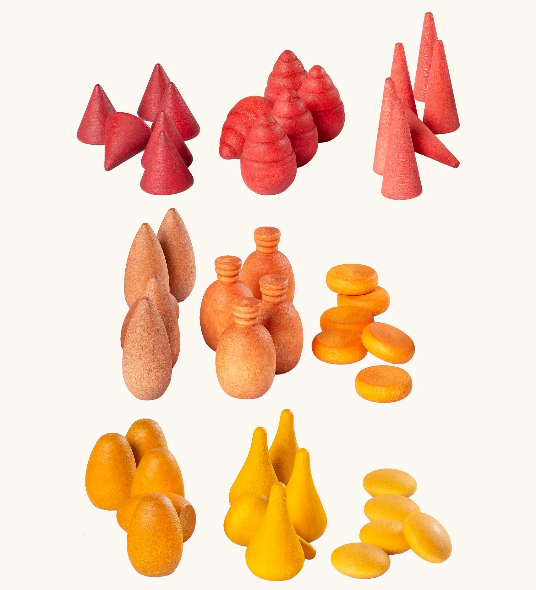 Grapat hand crafted wooden mandala pieces hand painted in warm red, orange and yellow colours