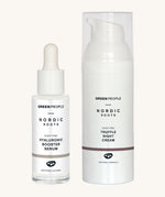 The Green People Hyaluronic Booster Serum, and the Truffle Night Cream from the Green People Nordic Nightcap Skincare Gift Set