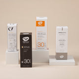 The Green People Facial Sun Cream SPF range on a beige background