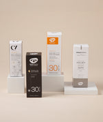 The Green People Facial Sun Cream SPF range on a beige background