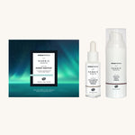 The Green People Hyaluronic Booster Serum, and the Truffle Night Cream next to the Green People Nordic Nightcap Skincare Gift Set Box