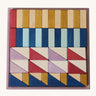 Grimm's wooden rhythm building set in a purple square frame shows handcrafted pieces in different colours