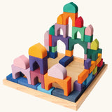 Grimm's 1001 nights wooden building blocks, Arabian nights colourful toys in wooden tray.