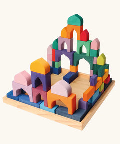 Grimm's 1001 nights wooden building blocks, Arabian nights colourful toys in wooden tray.