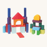 Grimm's 30 Coloured wooden Geo Blocks.