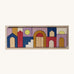 Grimm's wooden panorama building set in a rectangle frame shows handcrafted pieces in different colours
