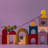 A build made from different Grimm's wooden panorama building set pieces. 