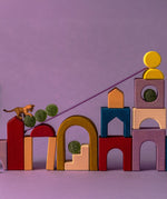 A build made from different Grimm's wooden panorama building set pieces. 