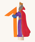 Grimms number 1 fairy decorative figure available at Babipur. A orange wooden number 1 figure with a king latching on. 