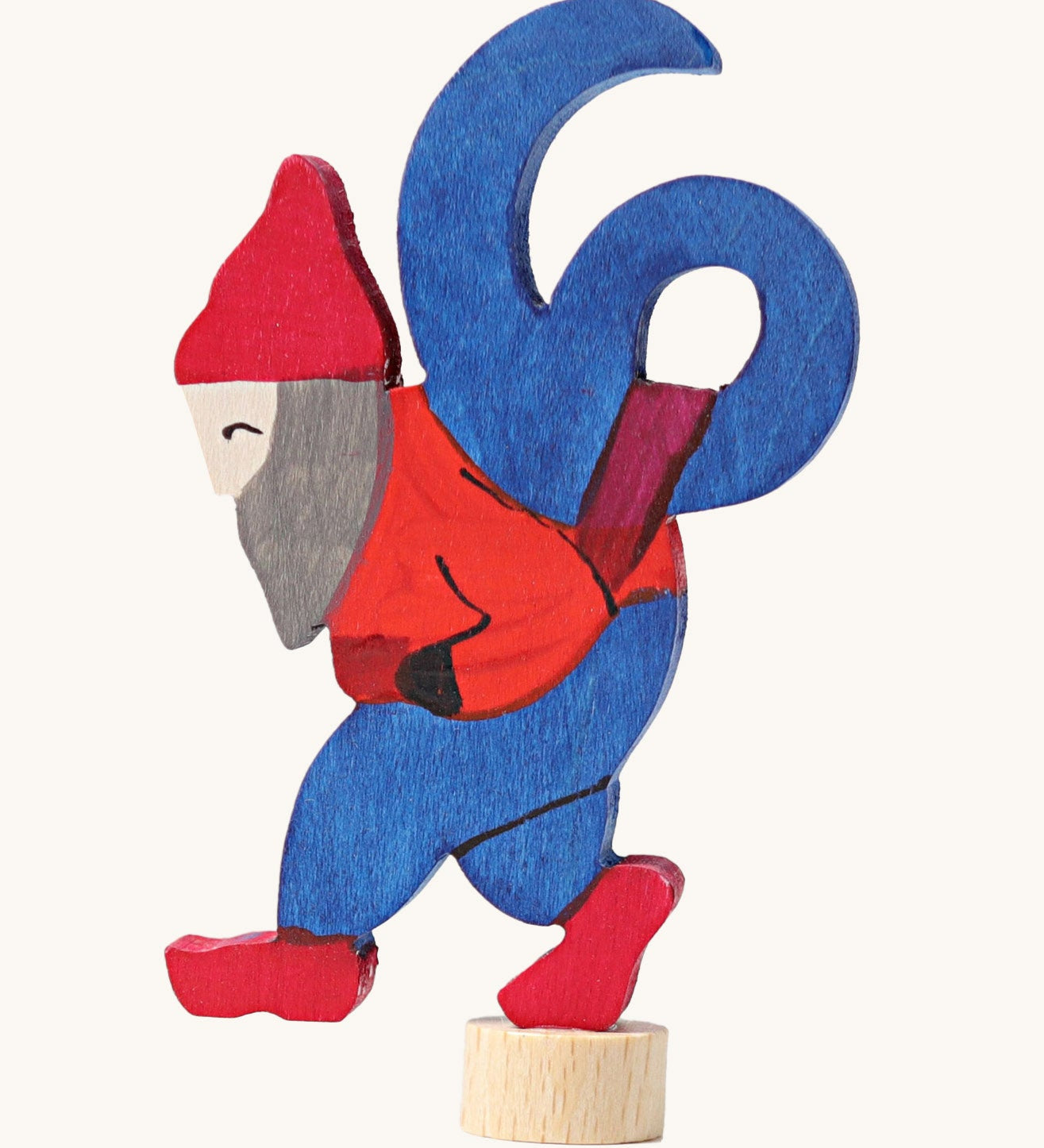Grimms number 6 fairy decorative figure available at Babipur. A blue wooden number 6 figure on top of a red dwarf