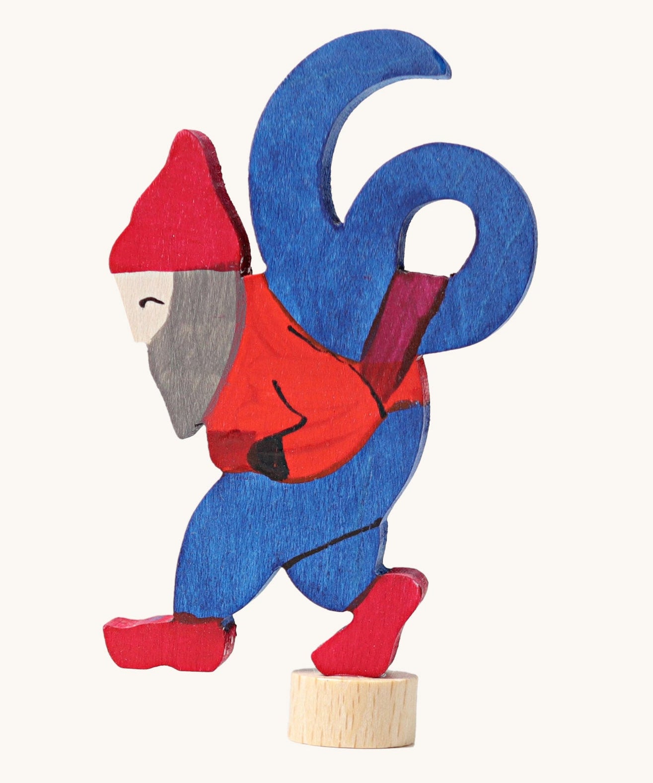 Grimms number 6 fairy decorative figure available at Babipur. A blue wooden number 6 figure on top of a red dwarf