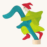 Grimms number 7 fairy decorative figure available at Babipur. A turquoise wooden number 7 figure with green fairy latching on