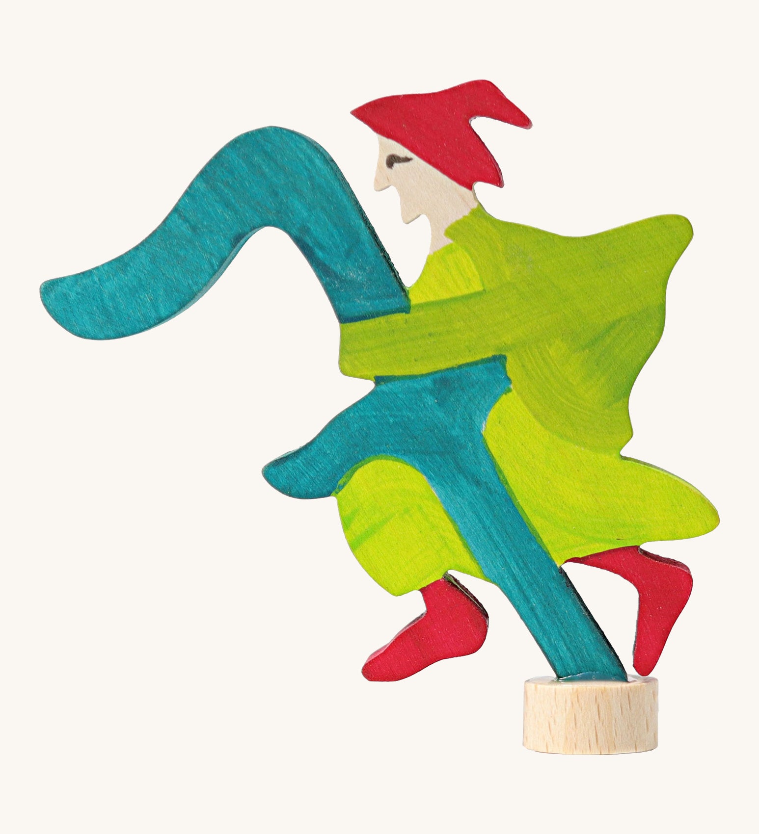 Grimms number 7 fairy decorative figure available at Babipur. A turquoise wooden number 7 figure with green fairy latching on