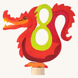 Grimms number 8 fairy decorative figure available at Babipur. A light green wooden number 8 figure with red dragon holding the number