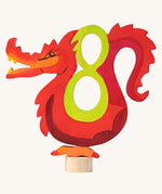 Grimms number 8 fairy decorative figure available at Babipur. A light green wooden number 8 figure with red dragon holding the number