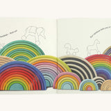 An open Grimms little rainbow colouring book available at Babipur showing the different kind of rainbows there are.