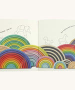 An open Grimms little rainbow colouring book available at Babipur showing the different kind of rainbows there are.