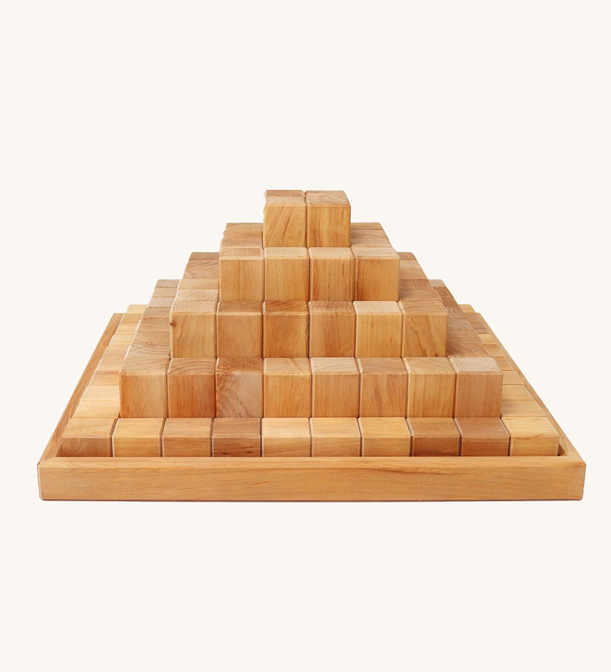 Grimm's Natural Large Stepped Pyramid in a wooden storage display tray.
