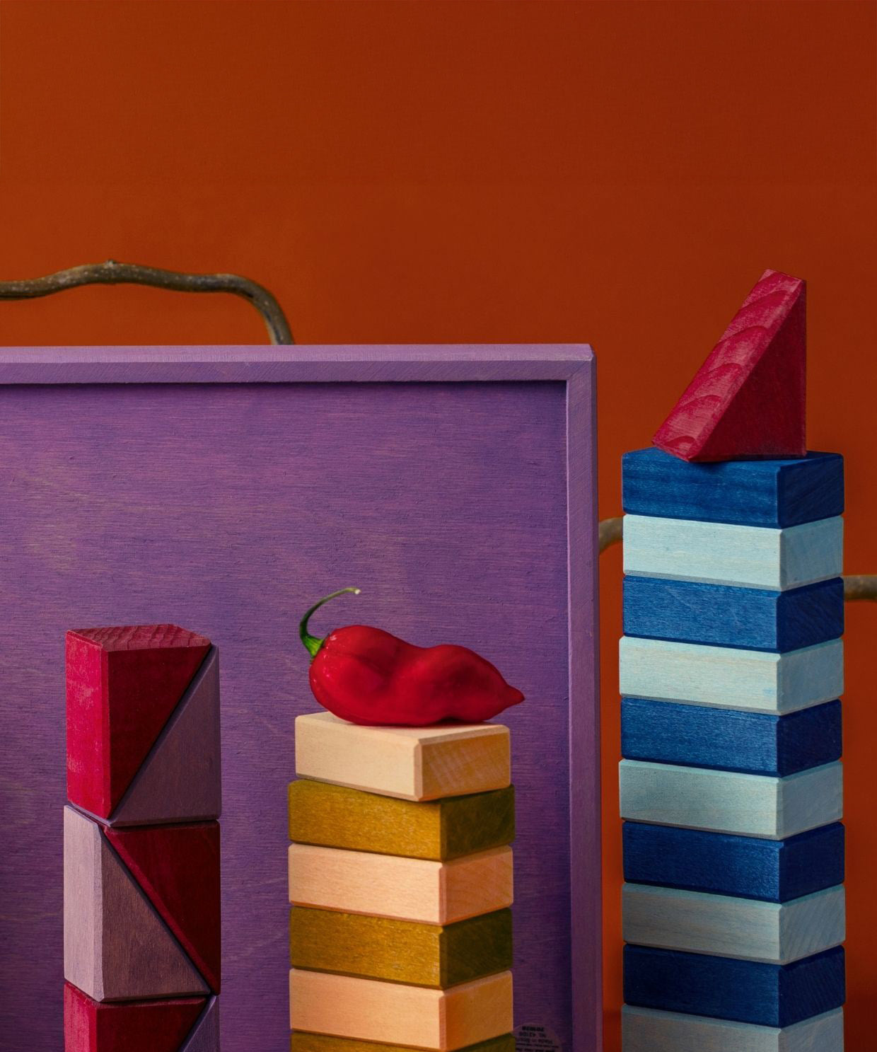 3 simple tower stacks using different handcrafted wooden Grimms pieces from the rhythm set 