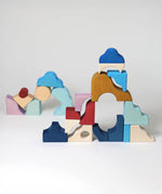 A simple construction build using different handcrafted wooden Grimms pieces from the wave set.