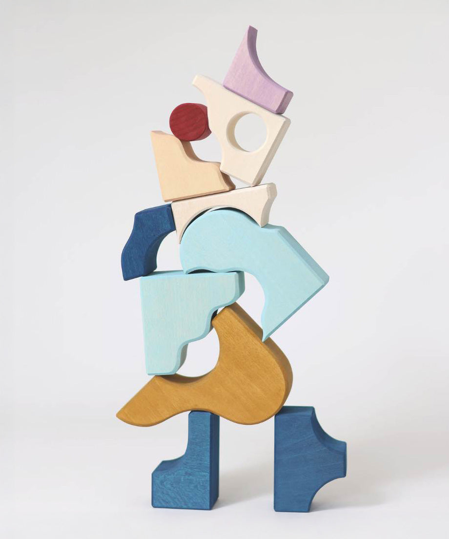 A simple stack using different handcrafted wooden Grimms pieces from the wave set.