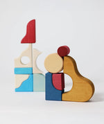 A simple build using different handcrafted wooden Grimms pieces from the wave set.