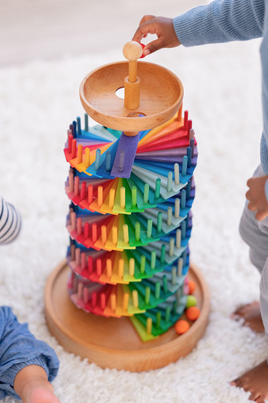 Grimm's Wooden Rainbow Sprial Ball or Marble Run to represent Grimm's Toys at Babipur, official UK stockist. 