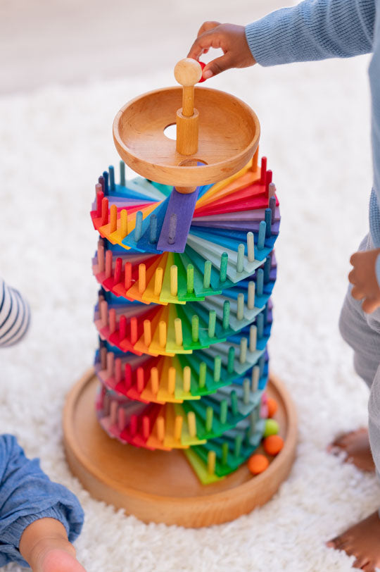 Grimm's Wooden Rainbow Sprial Ball or Marble Run to represent Grimm's Toys at Babipur, official UK stockist. 