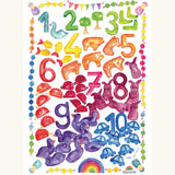 Grimm’s World of Numbers Art Print. A watercolour collage poster with Grimm's World of Numbers toys a introduction to numbers from 1 to 10.