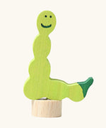 Grimm's handcrafted wooden worm decorative figure in green with unpainted stand