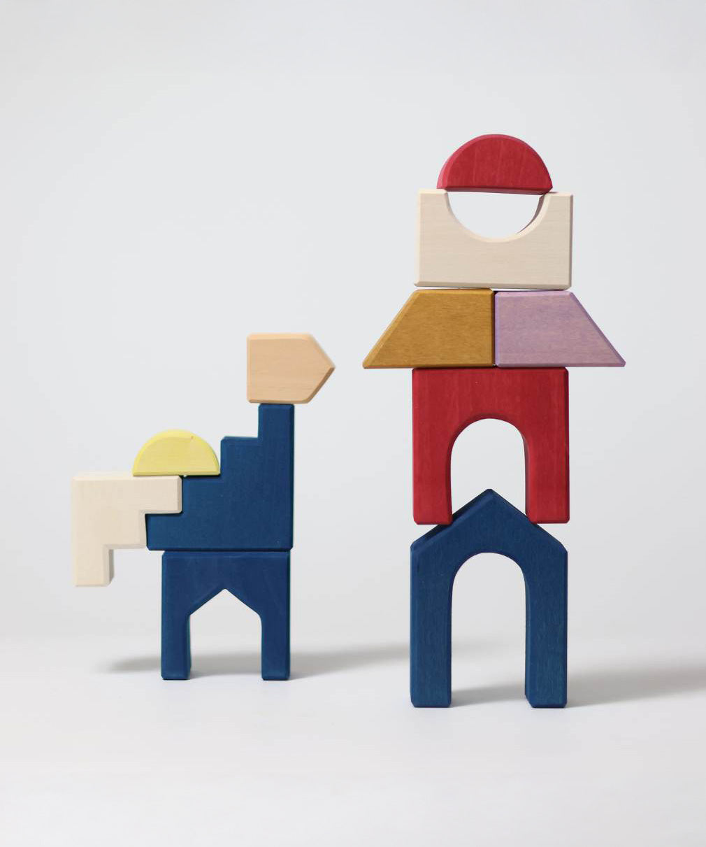 A simple stack made from different Grimm's wooden panorama building set pieces 