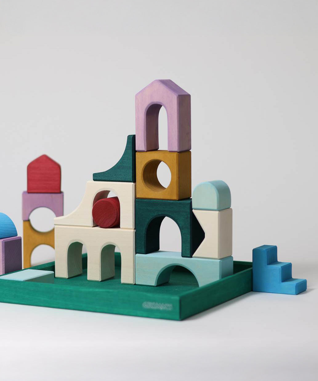 A simple construction made from different hand crafted Grimms wooden pieces 