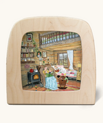 Toverlux silhouette of a cosy autumn winter scene, family reading a bedtime story in a cabin with a fireplace, for October, November and December celebrations.