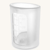 Close up of the measuring guide on the side of the collecting cup from the Haakaa colostrum collector feeding pack.