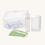 Haakaa colostrum collector feeding pack. The colostrum storage tubes are shown in their sterile packaging.