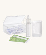 Haakaa colostrum collector feeding pack. The colostrum storage tubes are shown in their sterile packaging.