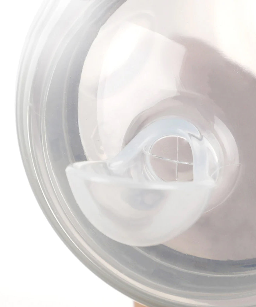 The flow section of the Generation 3 Silicone Bottle Feeding Spoon Head is in a cross, to allow food to flow easily from bottle to spoon