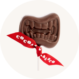 Cocoa Loco Milk Chocolate Halloween Mouth Lolly - Fairtrade, UPF free, organic ingredients - to represent Halloween Chocolate at Babipur.