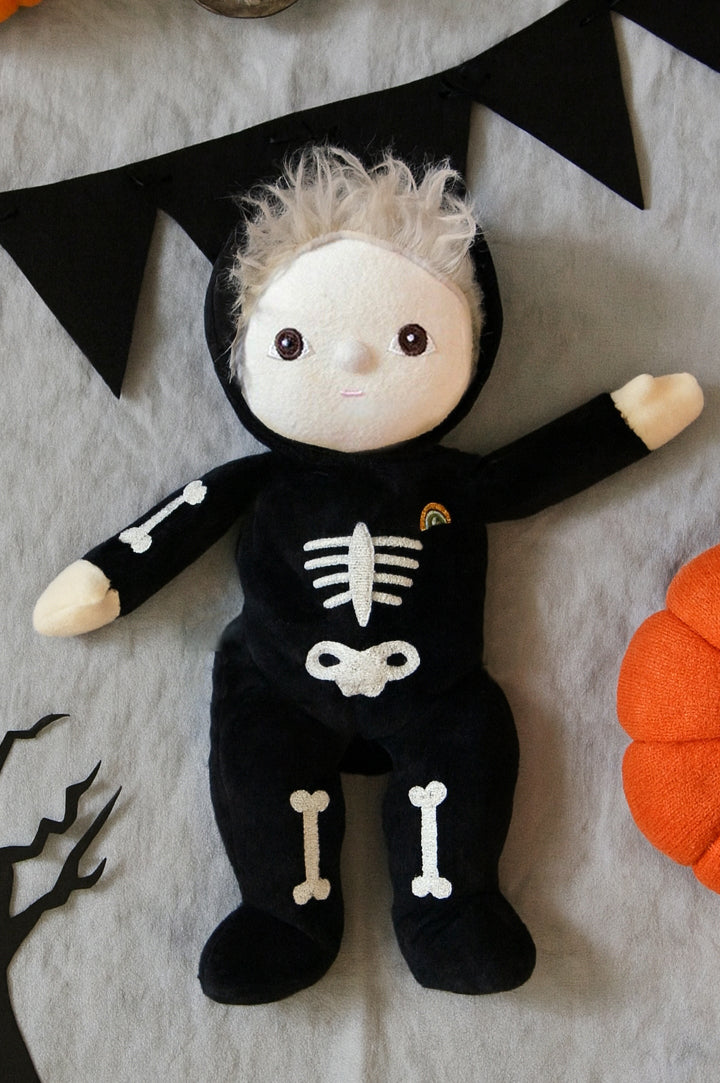Olli Ella Toy Dinky Dinkum Doll Scully Skeleton Halloween to represent new Olli Ella Halloween at Babipur, UK.
